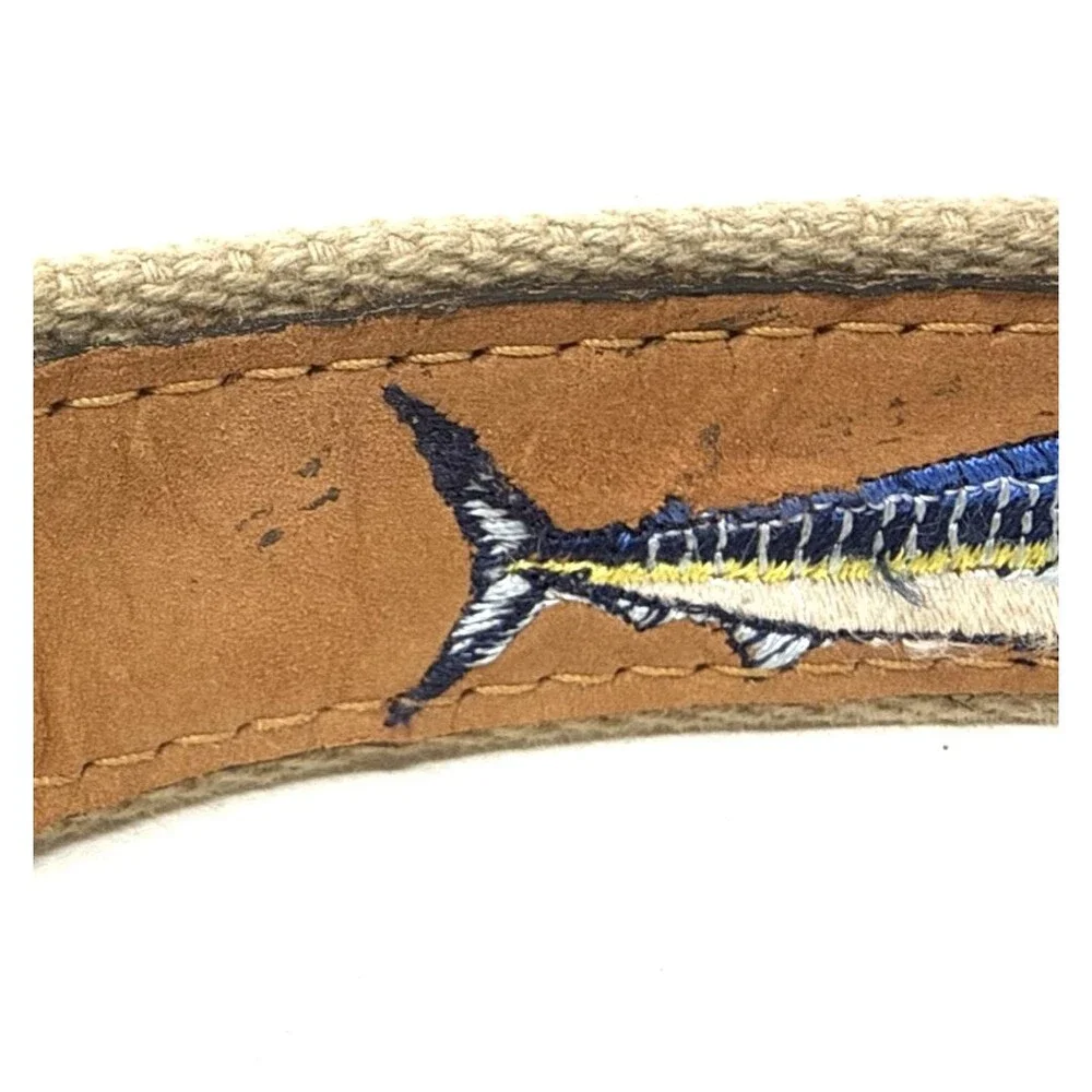 Zep Pro Leather Embroidered Marlin Belt Mens Sz 42 Tan Buff Emboss Fishing Boat